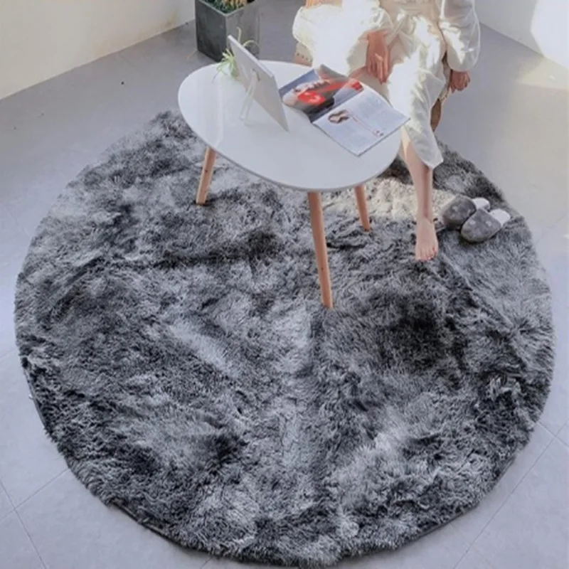 Grey Fluffy Tie Dyeing Faux Fur Rugs Round Rug Carpet Living Room Decor Computer Chair  Shaggy Area Rug Modern Mats