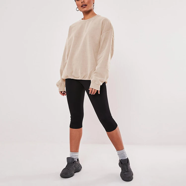 
High Quality Sport Wears Cotton Knitted Sweat Set Women Casual Oversized Pullover Sweatshirt 
