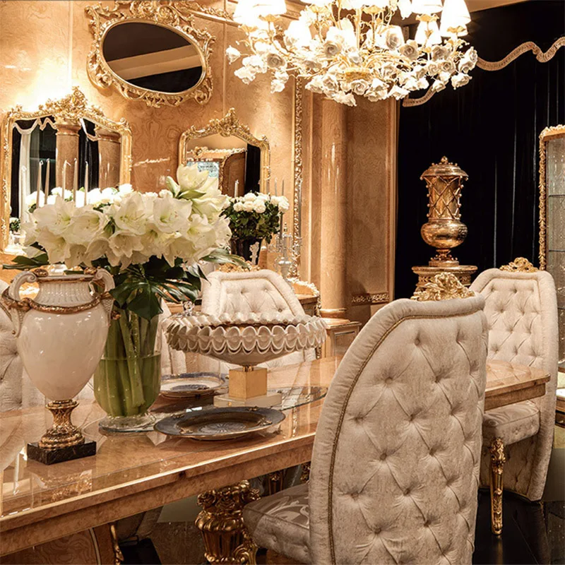 European Royal Wooden Dining Room 8 10 Seater Antique Luxury Dinning Furniture With Chairs French Solid Wood Table And Chair Set