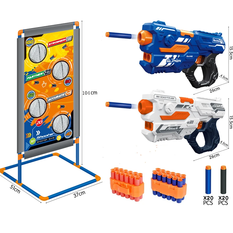 Super soft shooting bullet gun 2 Pack Blaster Guns Toy for Boys with 40 Refill Foam Darts&2 Dart Clip Bullets