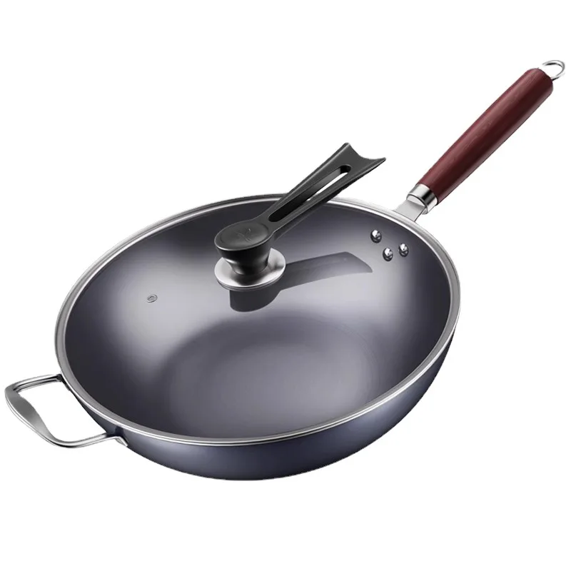 High quality non-coated non-stick iron pan household kitchen wok 30cm
