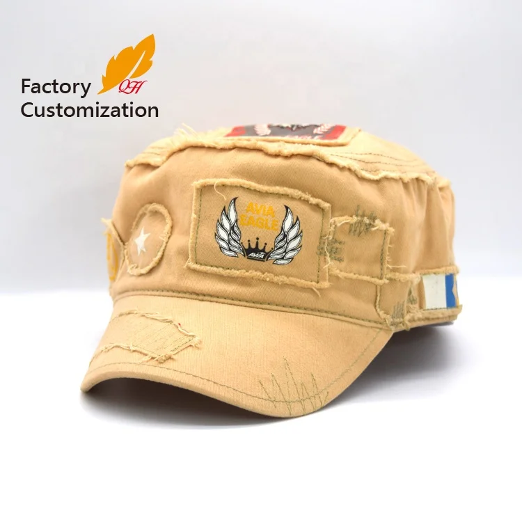 Designer fashion printed washed army cap retro washed printed military cap fashion brand retro military cap