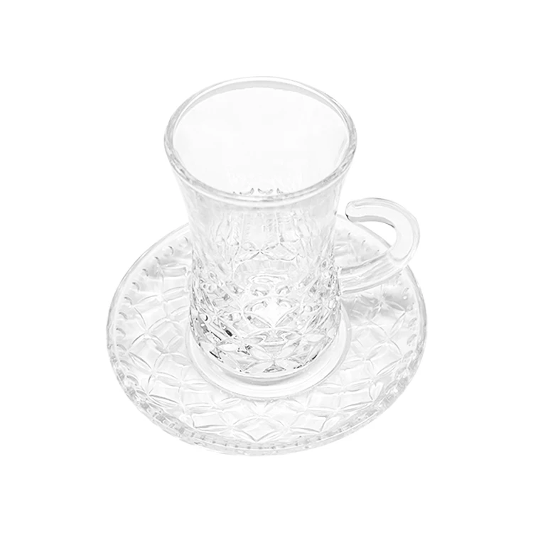 New modern turkish Tea Cup saucer Tray Coffee Glass Mug glass Tea Cup With Saucer Hot sale saudi Coffee Cupcoffee cups saucers