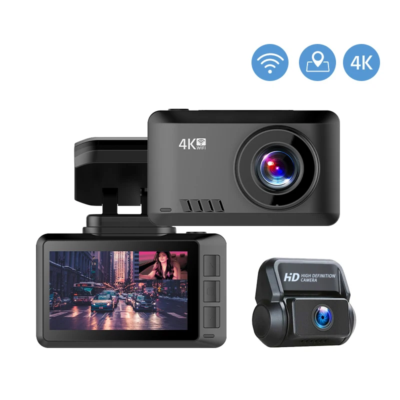  Yikoo OEM 4K видеорегистратор WiFi Двойная видеокамера опция 3840*2160P 30FPS Ultra HD DVR GPS трекер автомобильная