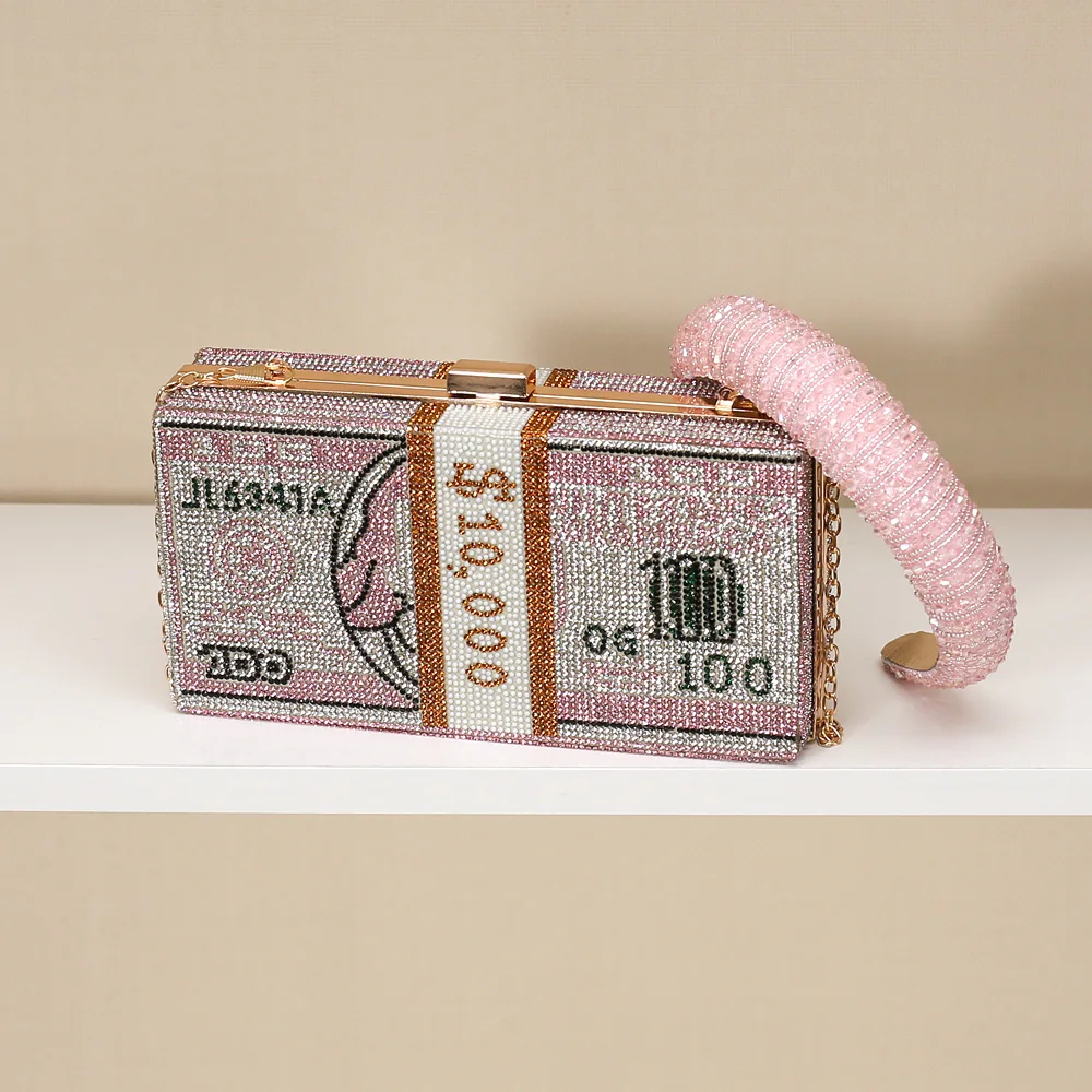 2021 New Design Diamond Dollars Clutch Bags Dollars Bling Purse Evening Bags Women Handbags Ladies Money Purse