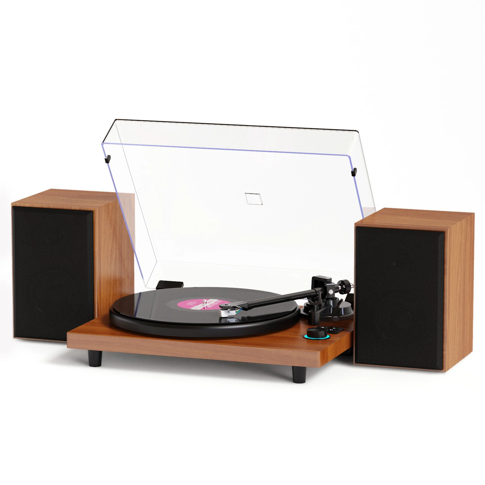 Vinyl Record Player with Magnetic Cartridge & Adjustable Counter Weight,Wireless BT Turntable HiFi System with 36 Watt De