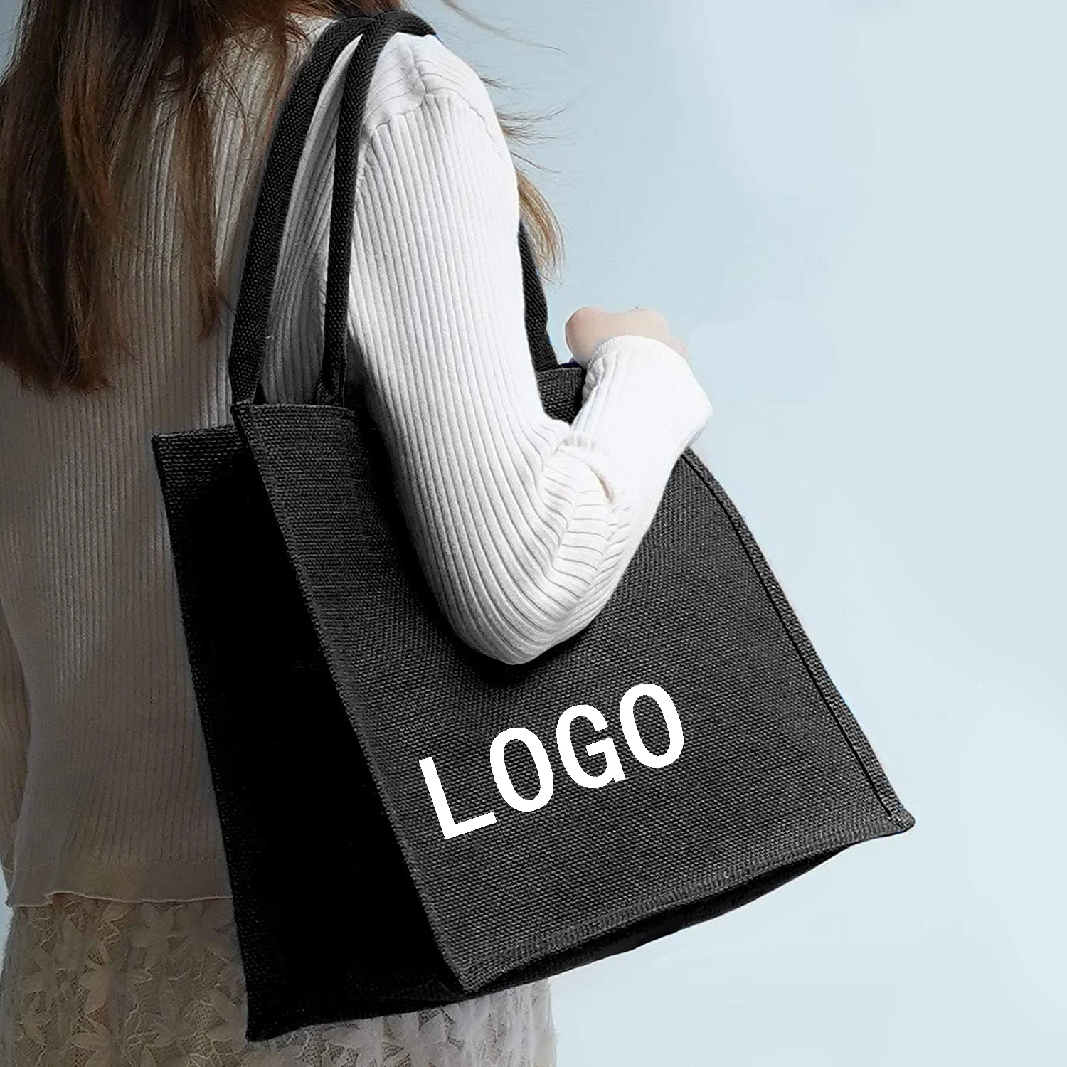 Premium Quality Personalized Black Burlap Tote Bags Custom Natural Hessian Burlap Jute Bag Tote Gift Bag