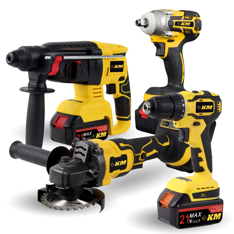 4 in 1 Cordless Tools Set Combo Power Tool Set Battery Drill Impact Wrench Kits Brushless hammer Kit Hand Tool Sets