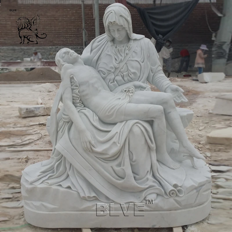 Handcarved Catholic Religious Life Size White Marble Virgin Mary And Dead Jesus Sculpture Stone Pieta Statue