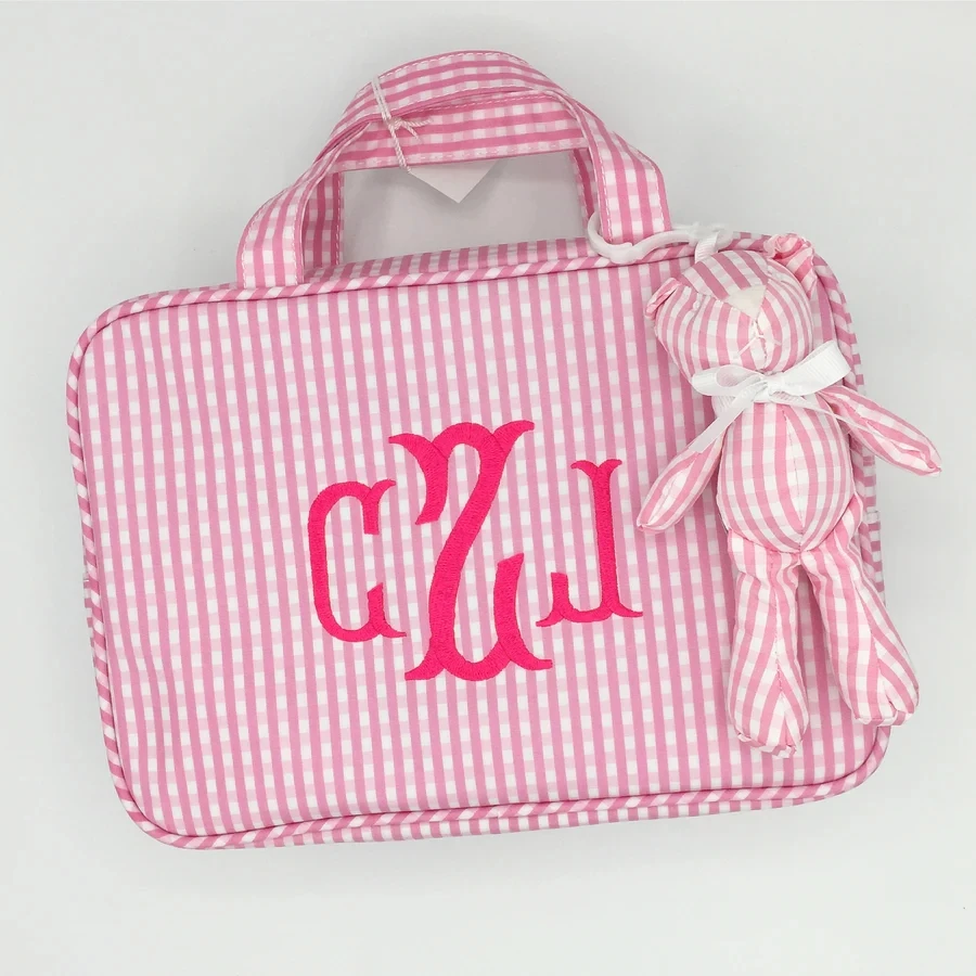 Carry on School Bag Kids Back to School Lunch Bags Kids Monogram Gingham Lunch Box