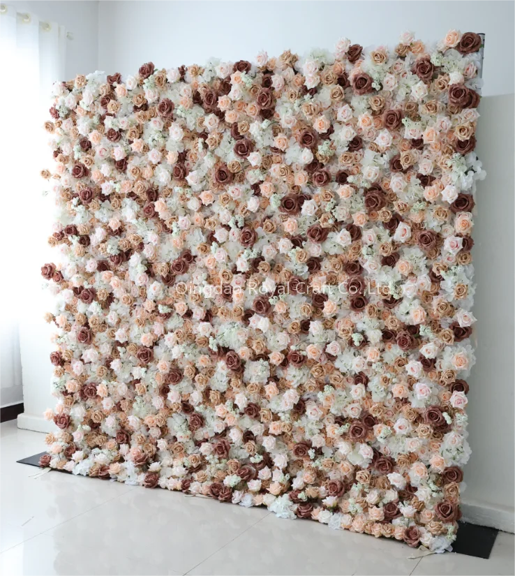Wholesale Rose Wall Luxury Wedding Flower Wall Decorative 3D Rolled Up Blue Artificial Flower Panels