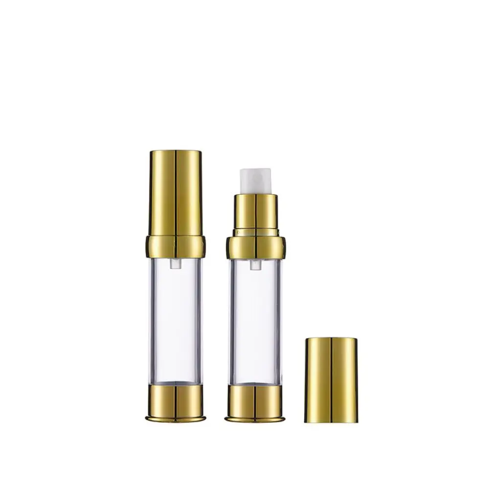 Wholesale Golden airless pump bottles 15ml 30ml 50ml airless makeup cosmetic pump dispenser travel size lotion bottle
