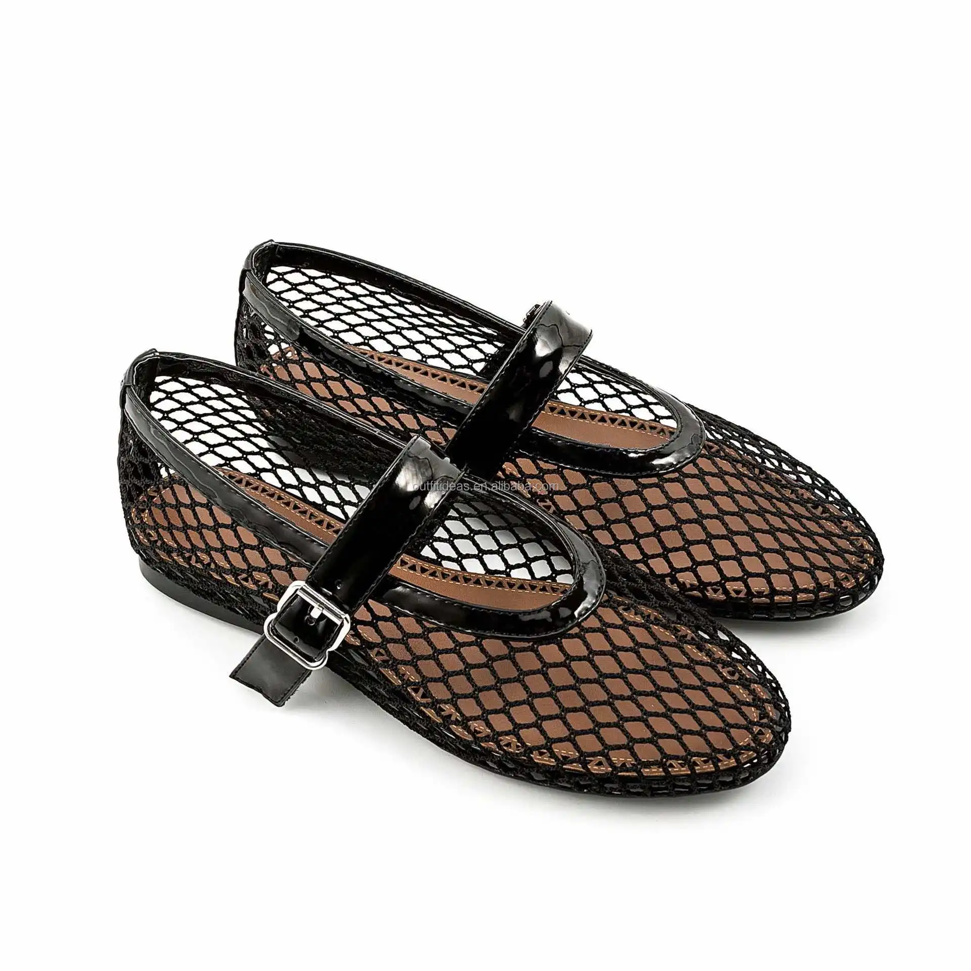 Top Quality Classical Original Leather Girls Mary Jane Sandals Ballerina Flats Shoes Women Strap Leather Fishnet Ballet Flats