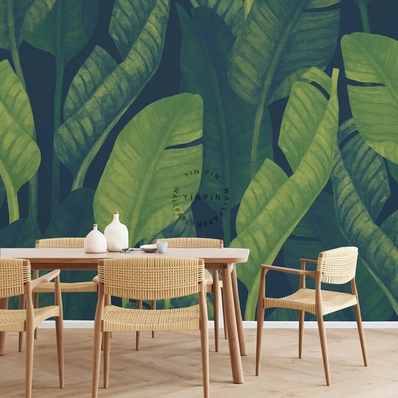 Green banana leaves self adhesive peel and stick wall murals wallpaper