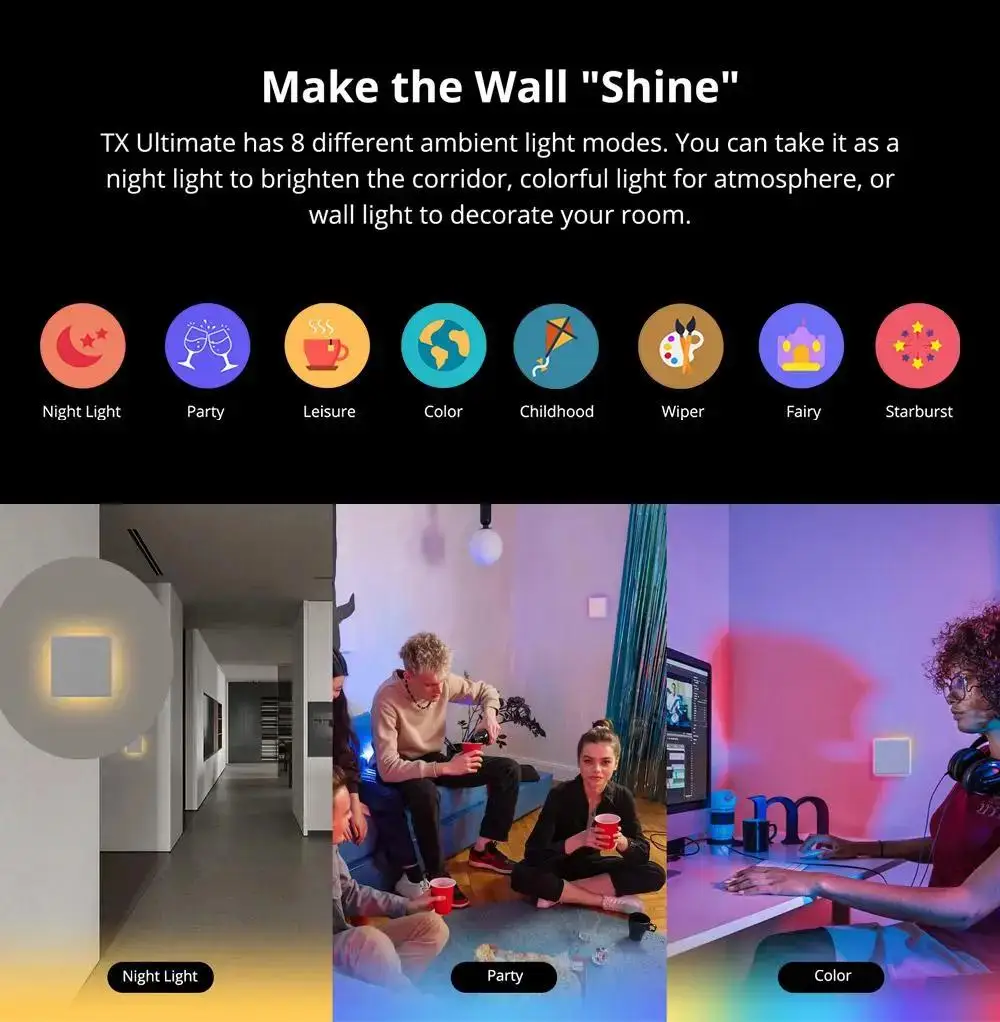 SONOFF T5 Wi-Fi Smart Wall Switch 120 Type Full Touch Access LED Light Multi-Sensory eWeLink Remote Control via Alexa Google