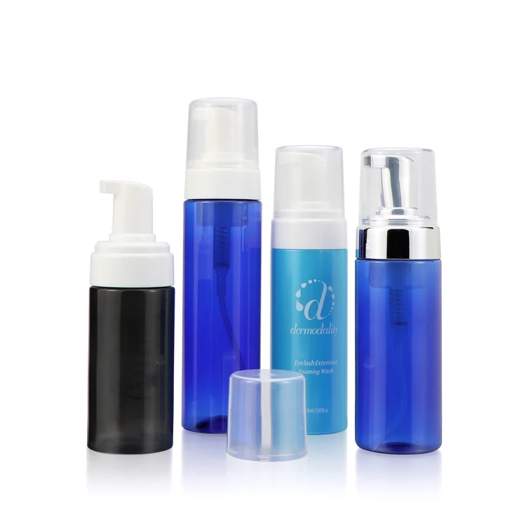 OEM 100ml 120ml 150ml 200ml face wash plastic pet blue packaging cleansing sprayer foaming soap pump bottle with cap