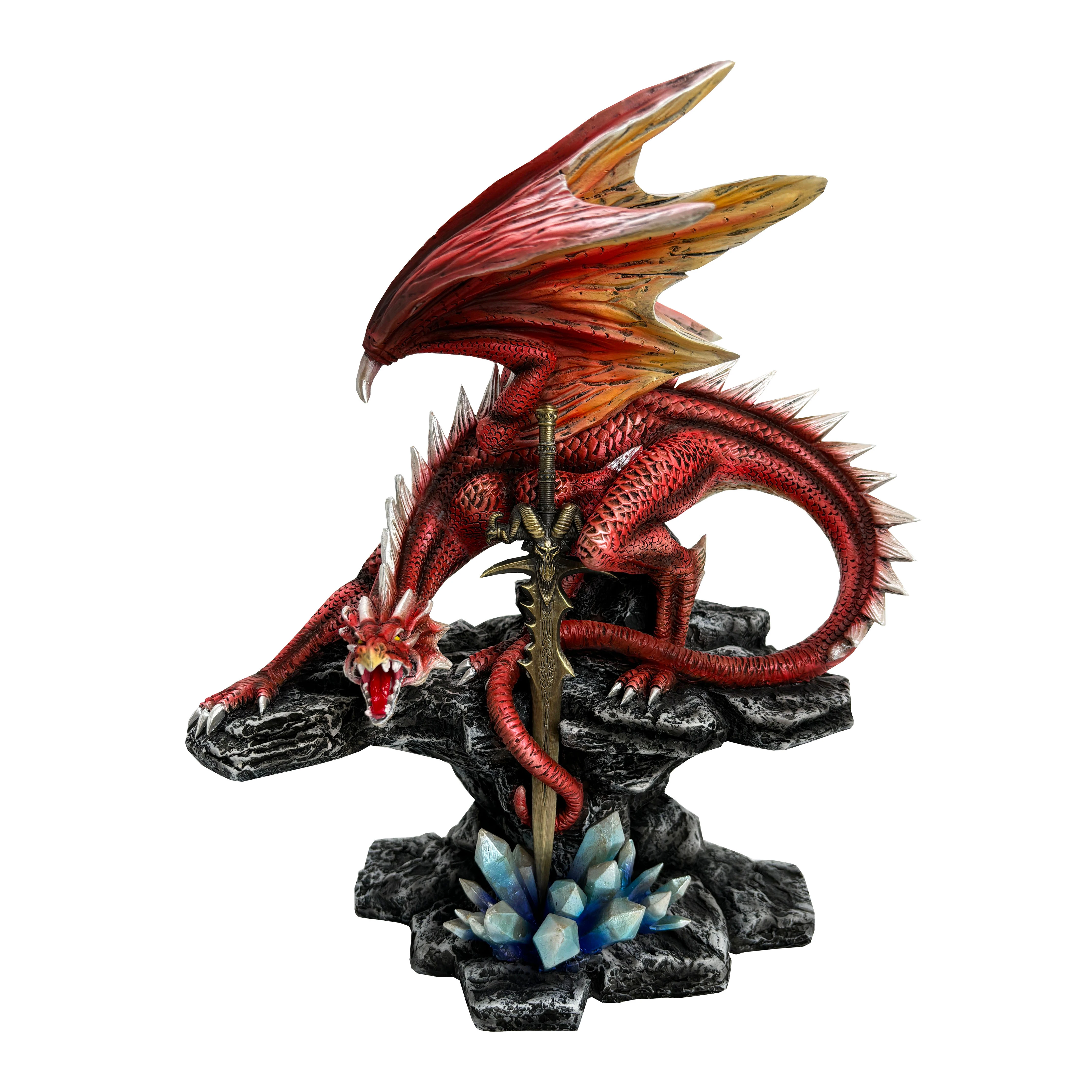 Classic design  resin dragon figurine red dragon with sword high quality resin home decoration