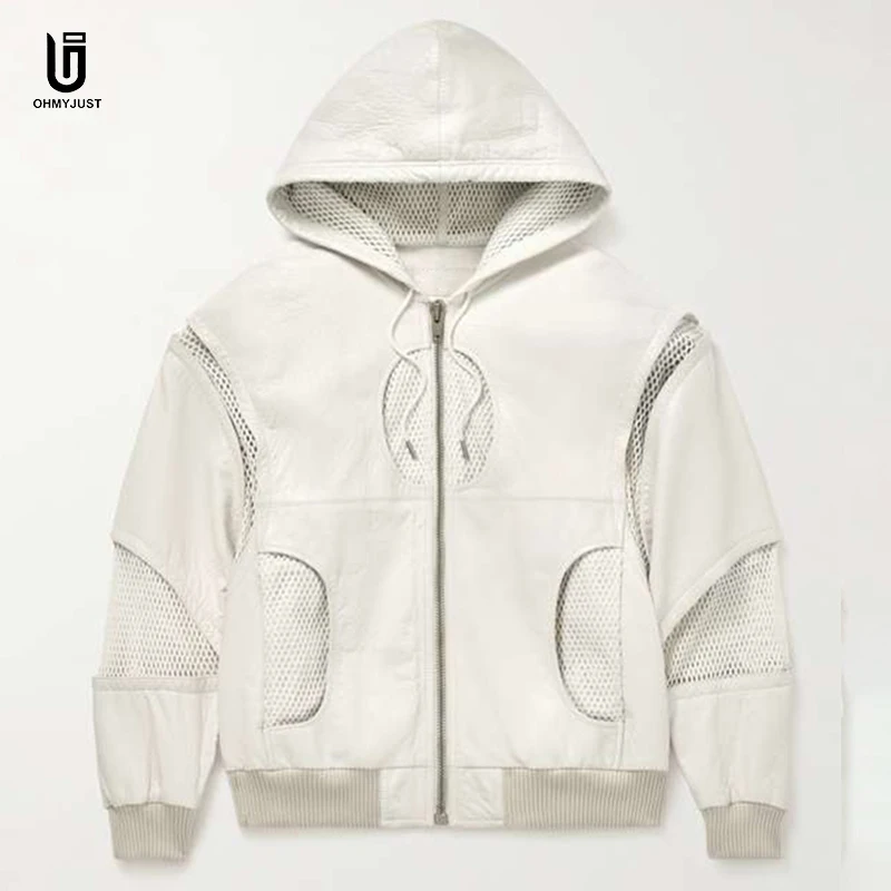 New Arrival Leather jacket Blank Fashionable Designer Style Mesh Patchwork Mens Leather Varsities Jackets Custom