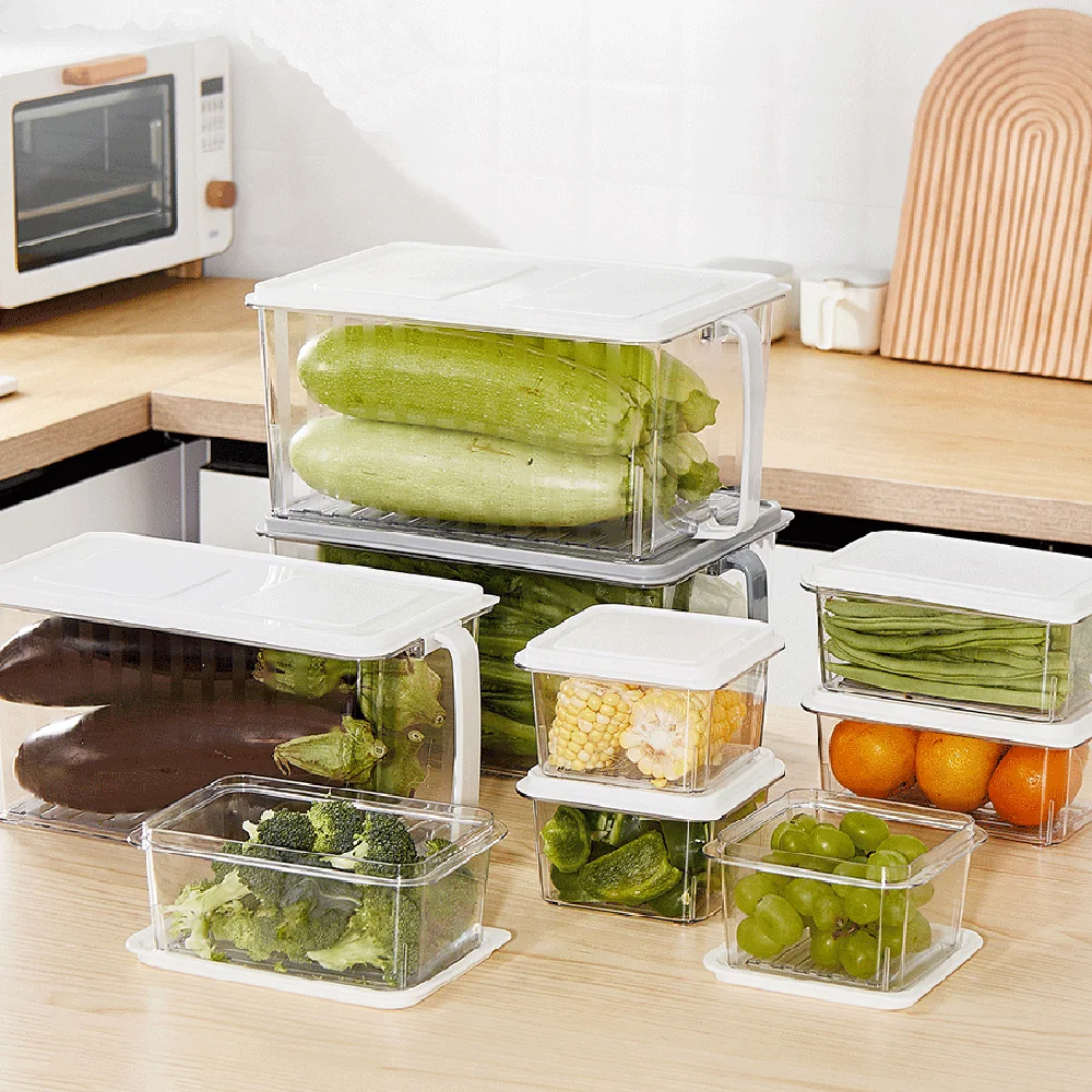 Wholesale Custom 750ML PET Transparent Fruits Vegetables Container Kitchen Storage Plastic Box for Refrigerator