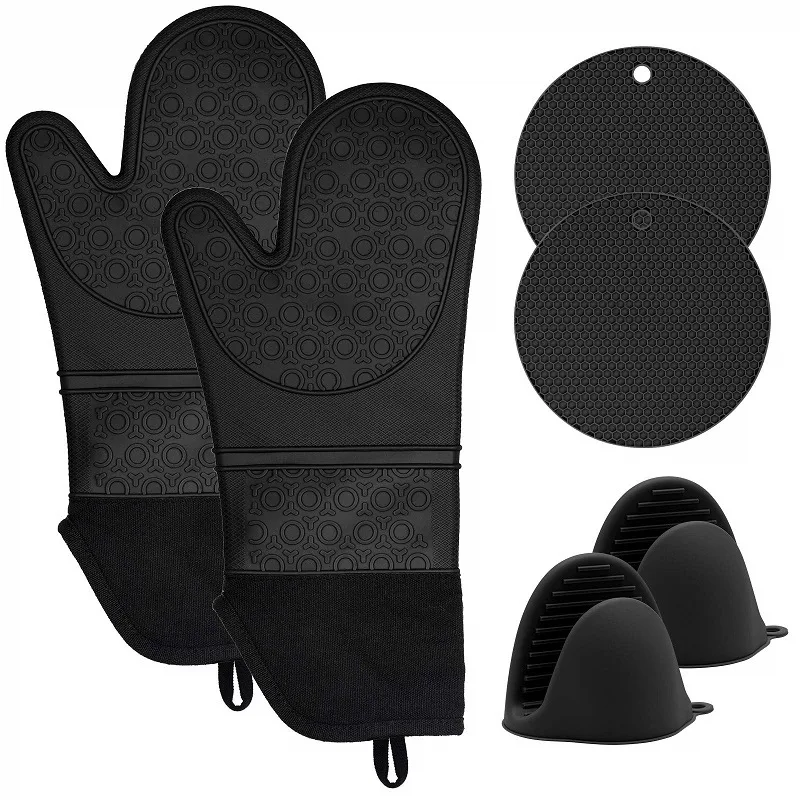 2Pcs Waterproof and Non-Slip Temperature Heat Resistant kitchen baking cooking silicon silicone oven mitts gloves set