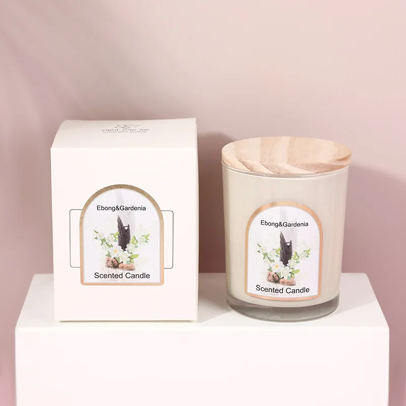 Florescence wooden cover colored glass scented candle wholesale custom home scented candle ornaments wedding souvenirs
