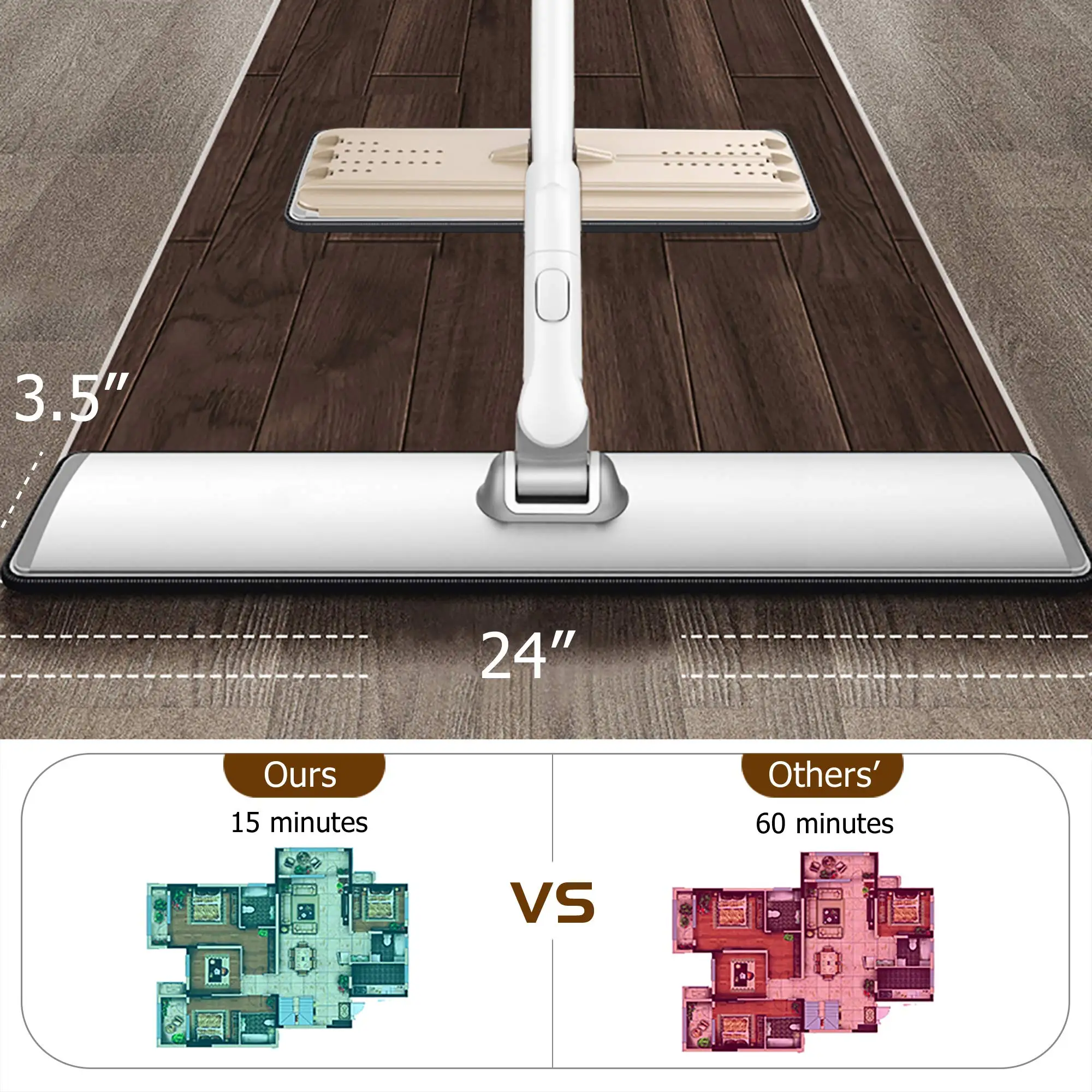 Amazon E5 Without Bucket Microfiber Flat Head Mop For Floor Cleaning Walls With 2 Microfiber Pads