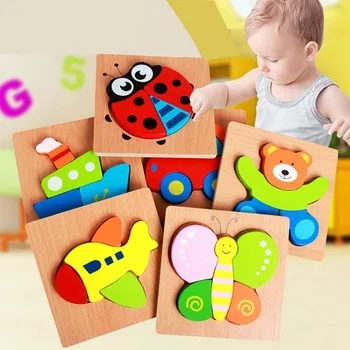 Free custom Kids Wooden 3D Puzzle Jigsaw Toys For Children Cartoon Animal Vehicle Wood toddler Puzzles