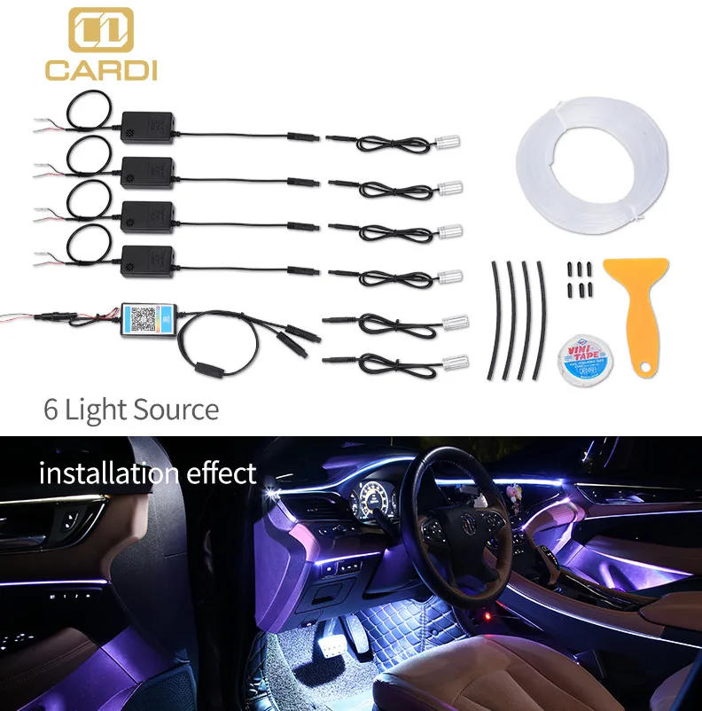 CARDI APP Control RGB 64 Colors Car Interior Decoration Accessories 360 Ambient Light for Car