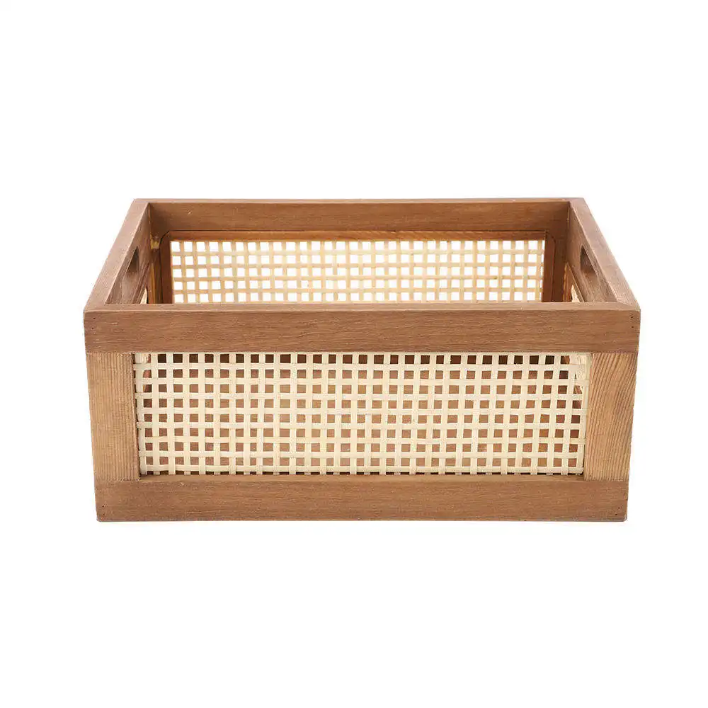 Office Supplies Wooden Desks Baskets Rectangular Rattan Woven Storage Basket Bamboo Storage Boxes