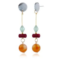Korea Dongdaemun New Hit Color Acrylic Wood Earrings Fashion Retro Long Amber Ball Earrings