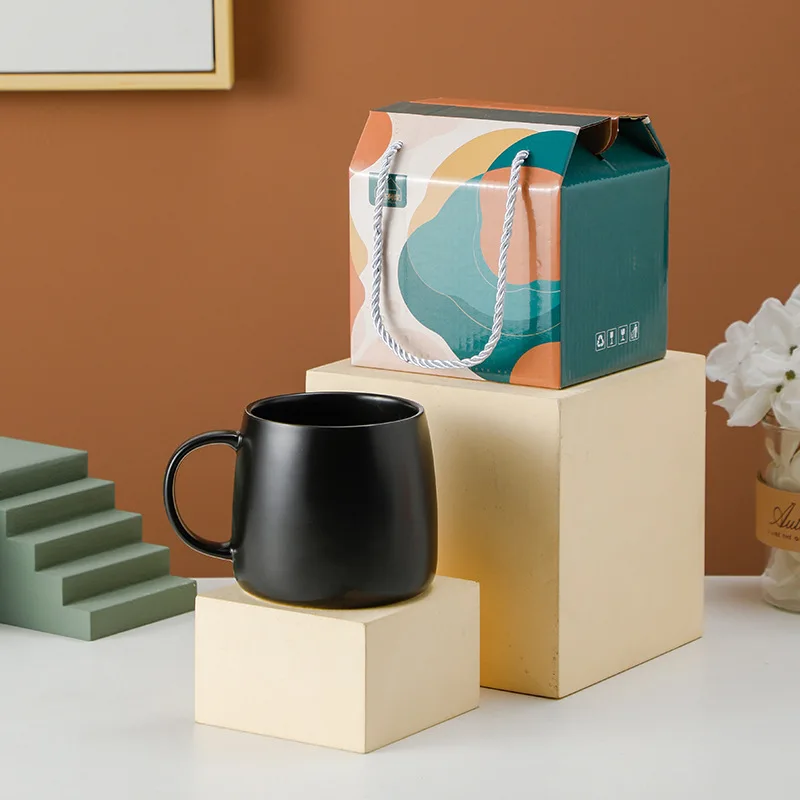 Wholesale 16oz Big Belly Office Home Breakfast Porcelain Tea Cup Custom Logo Printed Matte Ceramic Coffee Mug With Gift Box