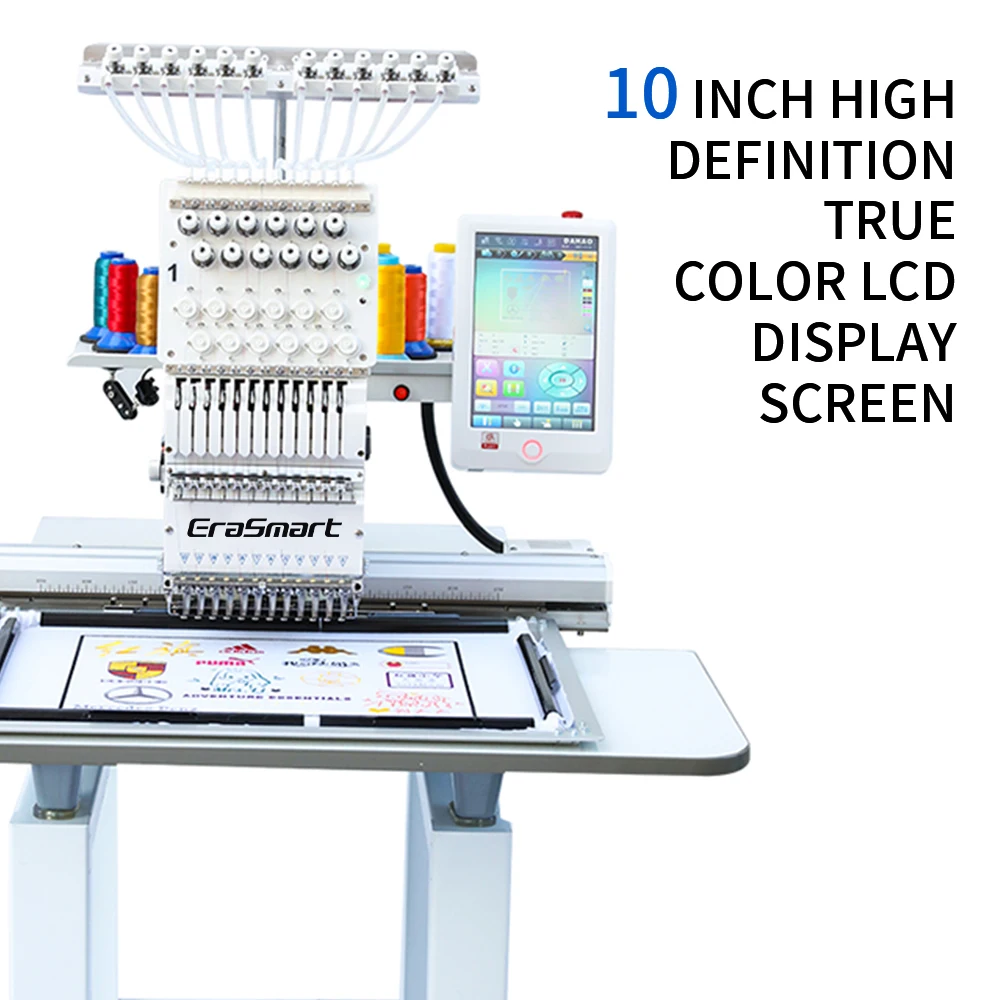 2024 Erasmart Hot Selling mini textile embroidery machine 12 needle clothes Single head home computer flat embroidery machine