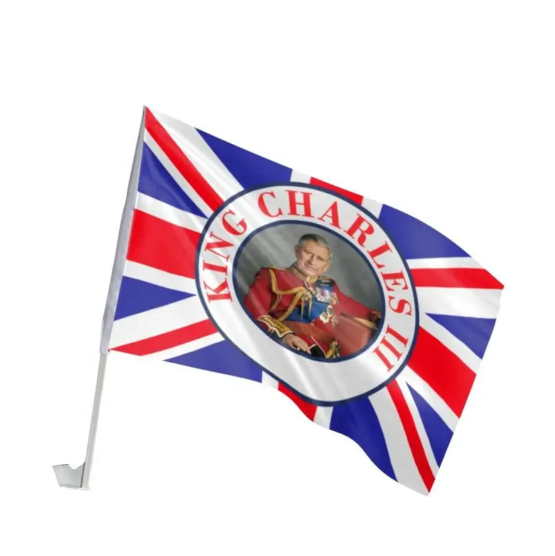 Huiyi Cheap Custom Printing Car Flag King Charles III Coronation Advertisement Promotion Car Window Flag Banners for Ceremony