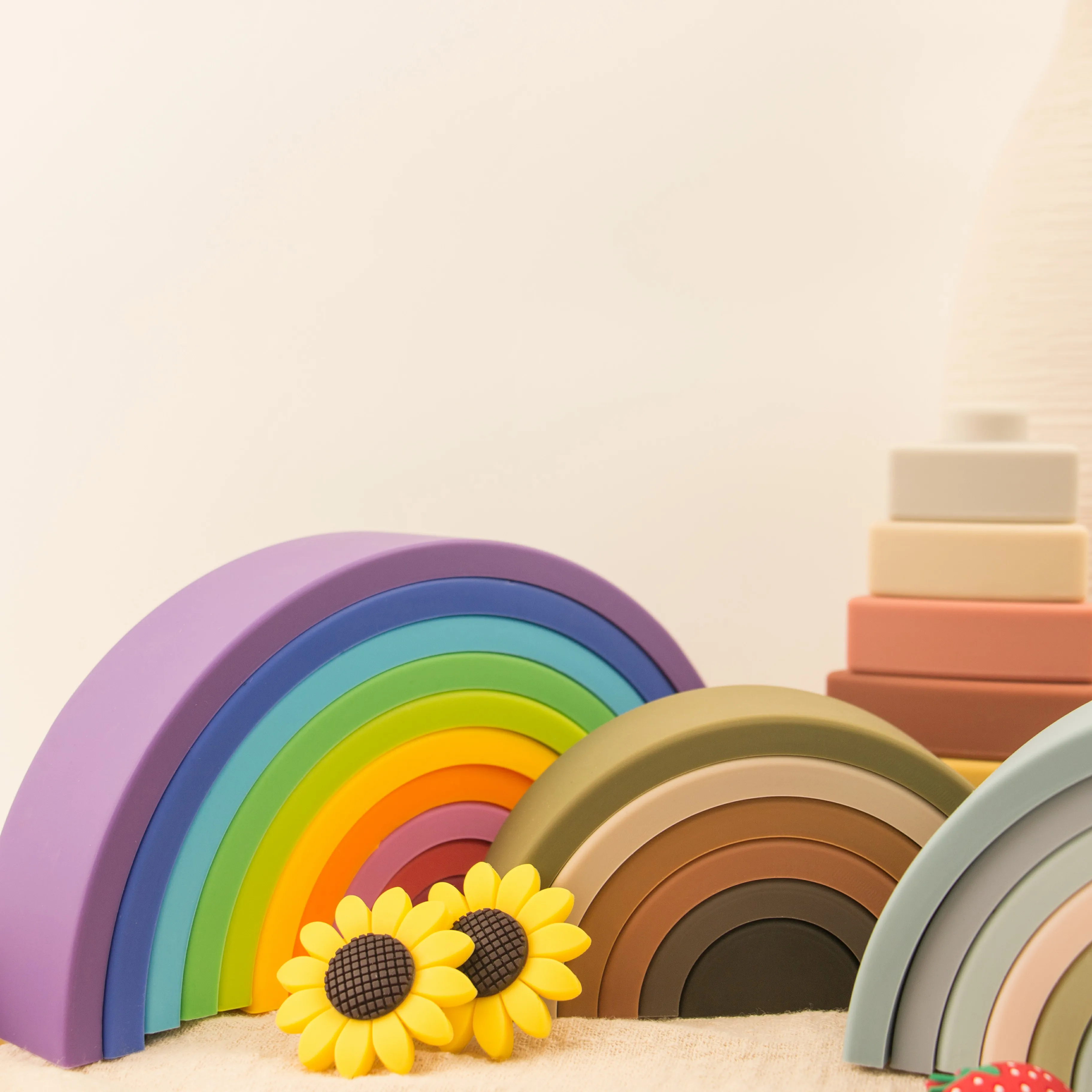 New Rainbow Educational in Stock Classic Learning Toys Silicone Stacker Toddler Building
