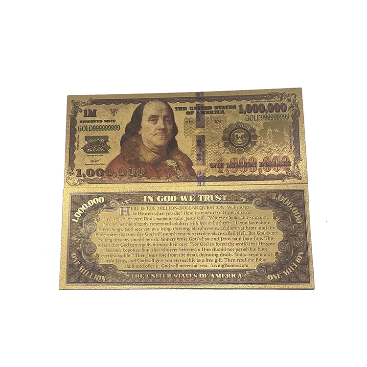 Craft Collection America USD 1 Million Dollars Bill 24k Gold Foil Plated Banknotes
