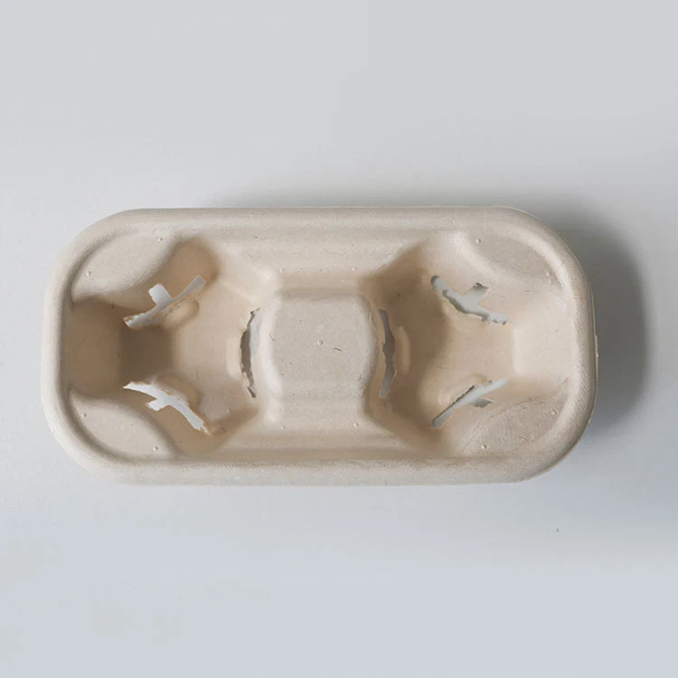 Disposable Biodegradable Bagasse Sugarcane Coffee Cup Holder Carry Tray for 2/4 Cups