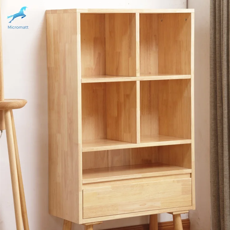 Wholesale japanese style easy assembling study room furniture log color solid wood bookshelf