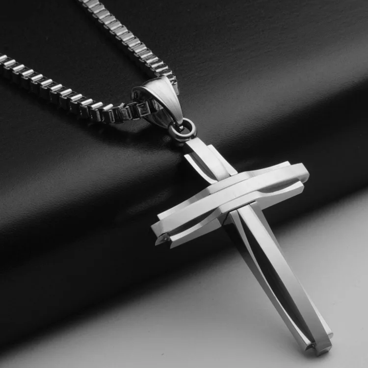Summer Faith Based Stainless Steel Simple Religious Fashion Geometric Male Men Cross Pendant Necklaces Jewelry Gift Wholesale
