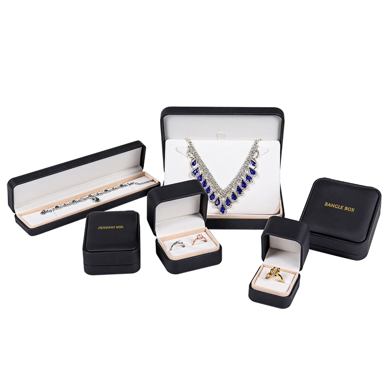 SUNDO High-end cajas para joyeria custom logo luxury black leather jewelry box cajas para joyas