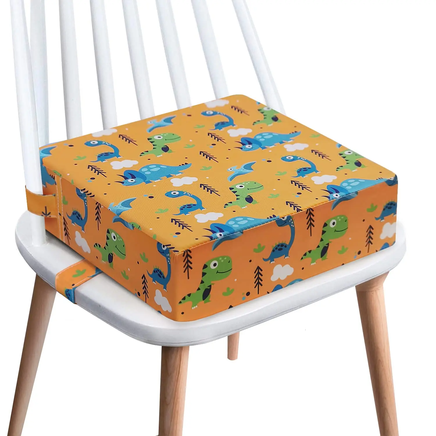 Customizable Kids Dining Table Chair Seat Cushion Washable Double Adjustable Straps Booster Seat Thick Chairs Increasing Cushion