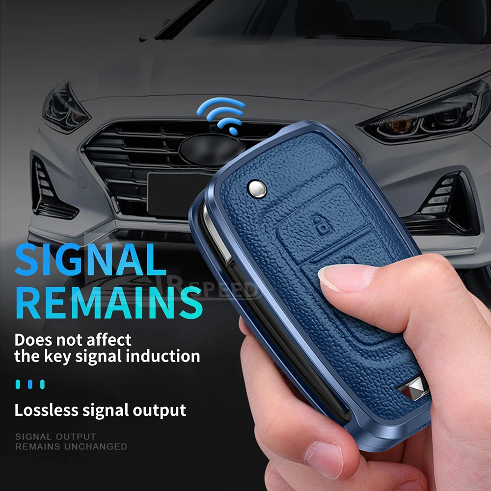 Superior Quality Leather Metal Key Fob Cover Hyundai Tucson Creta IX25 I10 I20 I30 Aluminum Alloy Car Key Case Protective Car