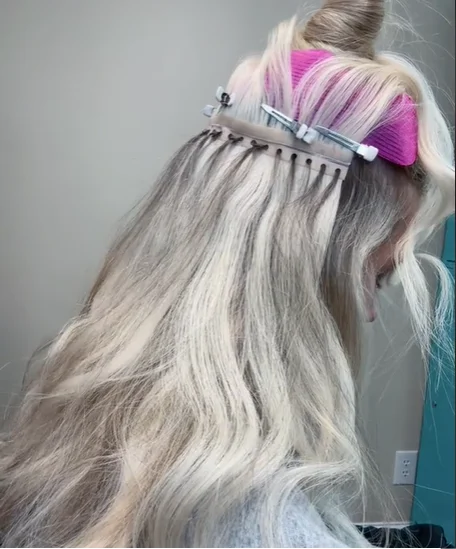 Seamless Genius NO SEWING, NO GLUE, Hole Weft ICE White Color XO injected Hair Weft 100% Human Hair Extensions 100g/Pack