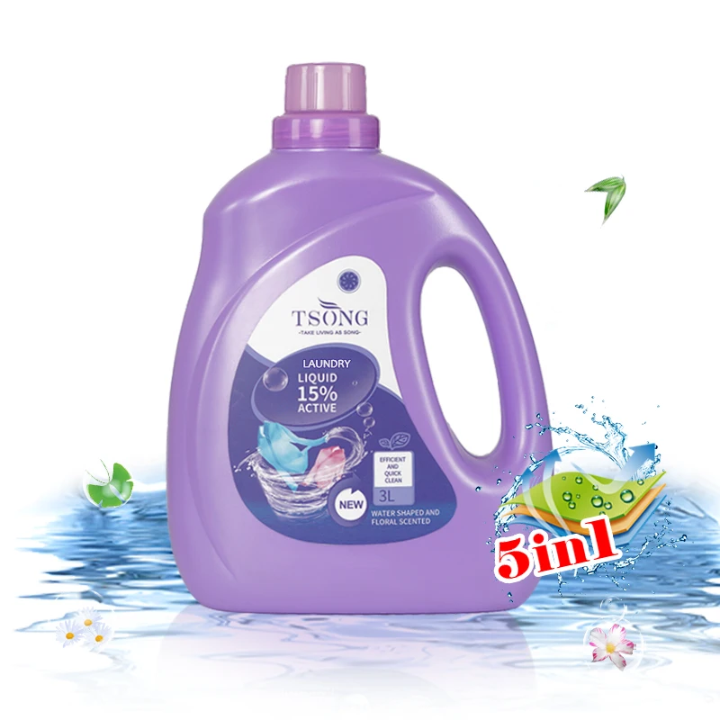 TSONG 3L OEM Bacteriostatic Green 15% Active Flower Scent Best Natural Laundry Detergent For Babies