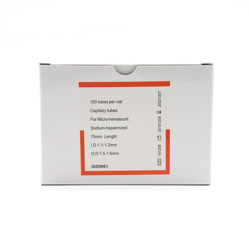 Medical Disposable Red Blue 75mm Glass Blood Collection Hematocrit Heparinized Capillary Tube