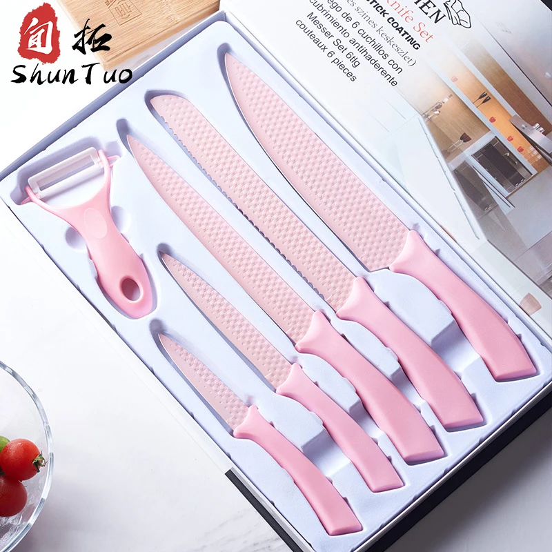 colorful 3Cr13 ultra sharp small kitchen high carbon stainless steel meat kebab messer chef cutter knife set with holder