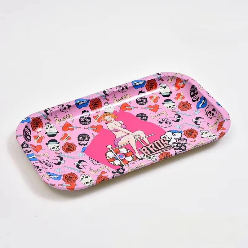hot sale new size metal rolling tray custom logo printed tobacco smoking tin serving tray