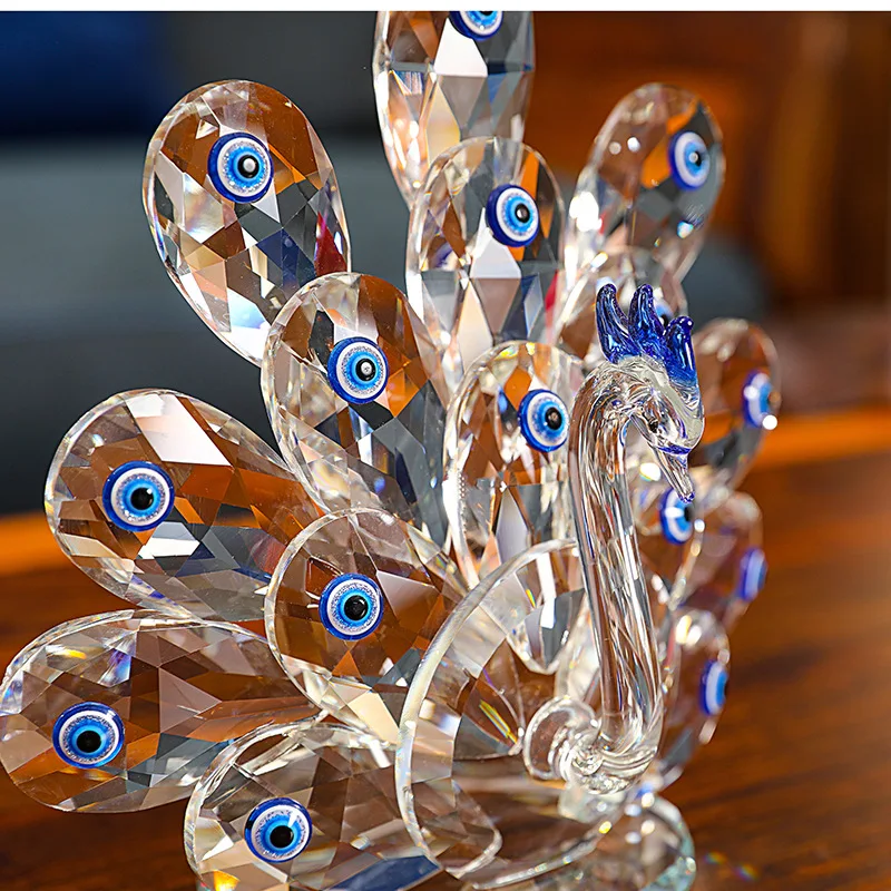Sea Blue Crystal peacock desktop ornaments for home