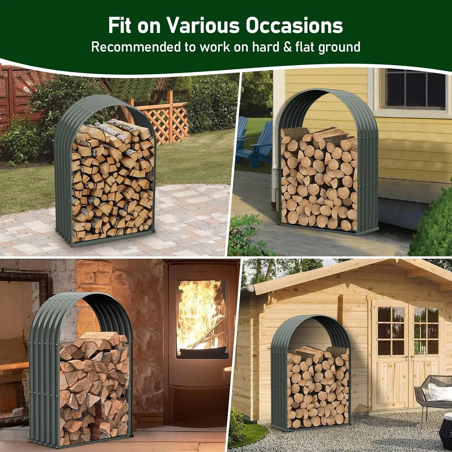 Weather Protection Firewood Storage Shed Metal Log Rack,Arch Heavy Duty Log holder Lumber Storage Stand  For Log