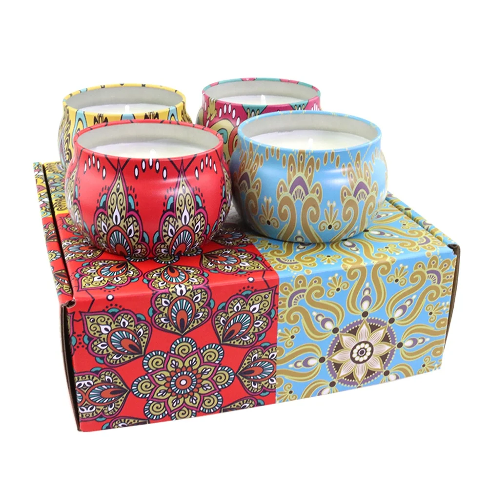 Роскошный домашний праздник день рождения свадьба 100% соевый воск 4 упаковки подарочный набор Оловянная банка ароматические свечи