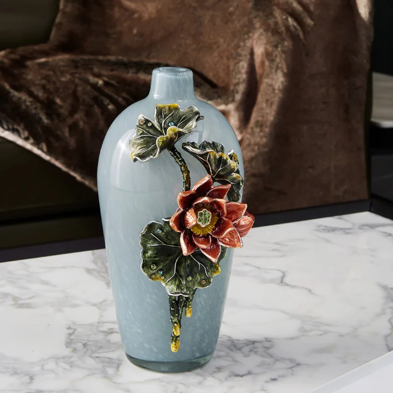 RORO home decor modern luxury table decoration light blue enamel painting flower colored glass vase for hotel home restaurant